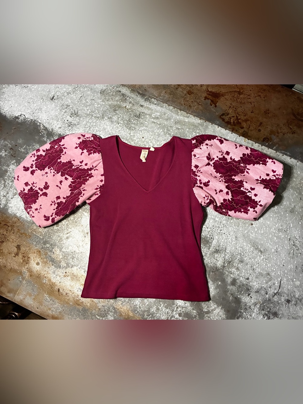 Dolan Soft Collection Puff Sleeve Lace Top Small Burgundy Pink